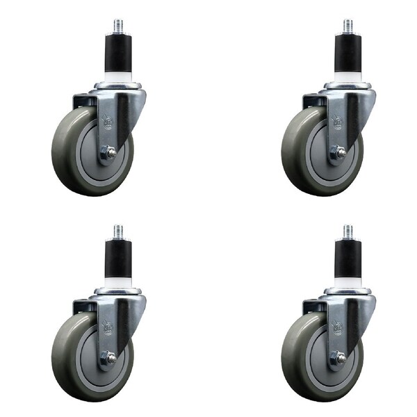 4'' Gray Poly Wheel Swivel 1-1/2'' Expanding Stem Caster Set, 4PK